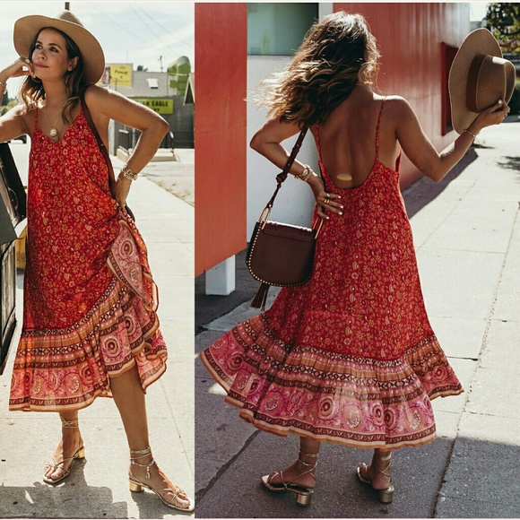 New spell Dahlia strappy midi dress cherry red XS - Picture 3 of 8